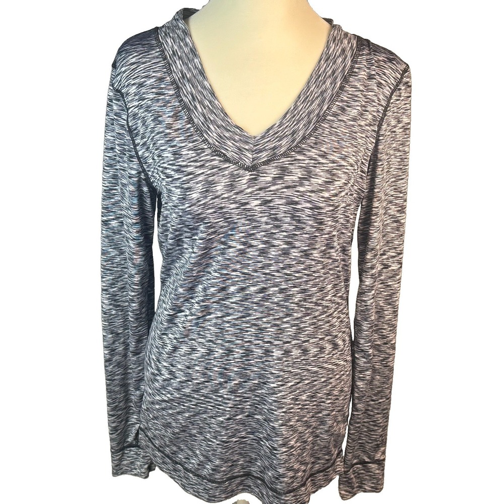 Cuddl Duds Women's M Flex Fit Activewear Top Black White Long Sleeve, Thumbholes